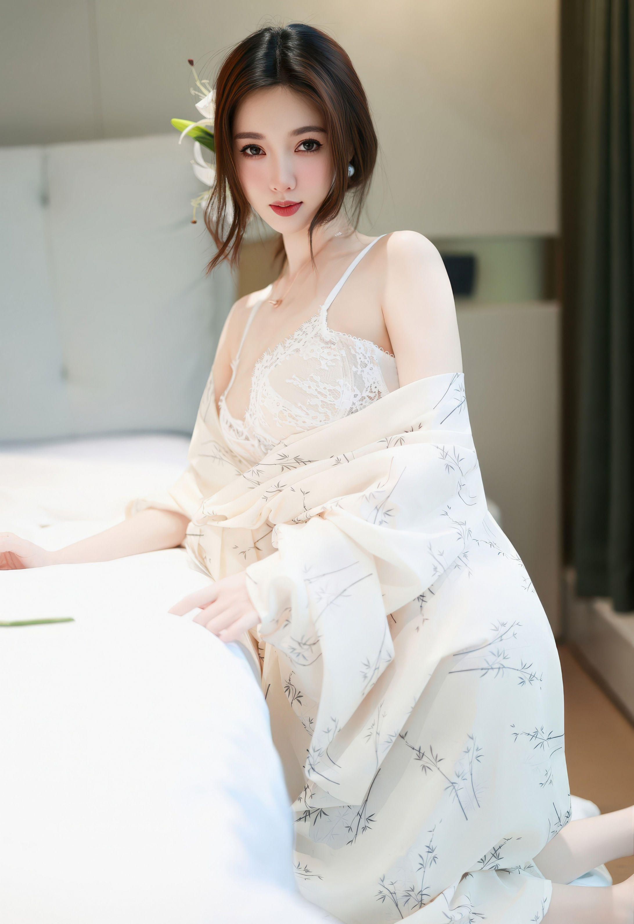 [YOUMI尤蜜荟] 2026.01.22 VOL.1201 Twins-桃桃 白色蕾丝内衣 诱人肉色丝袜 性感写真 [64+1P]