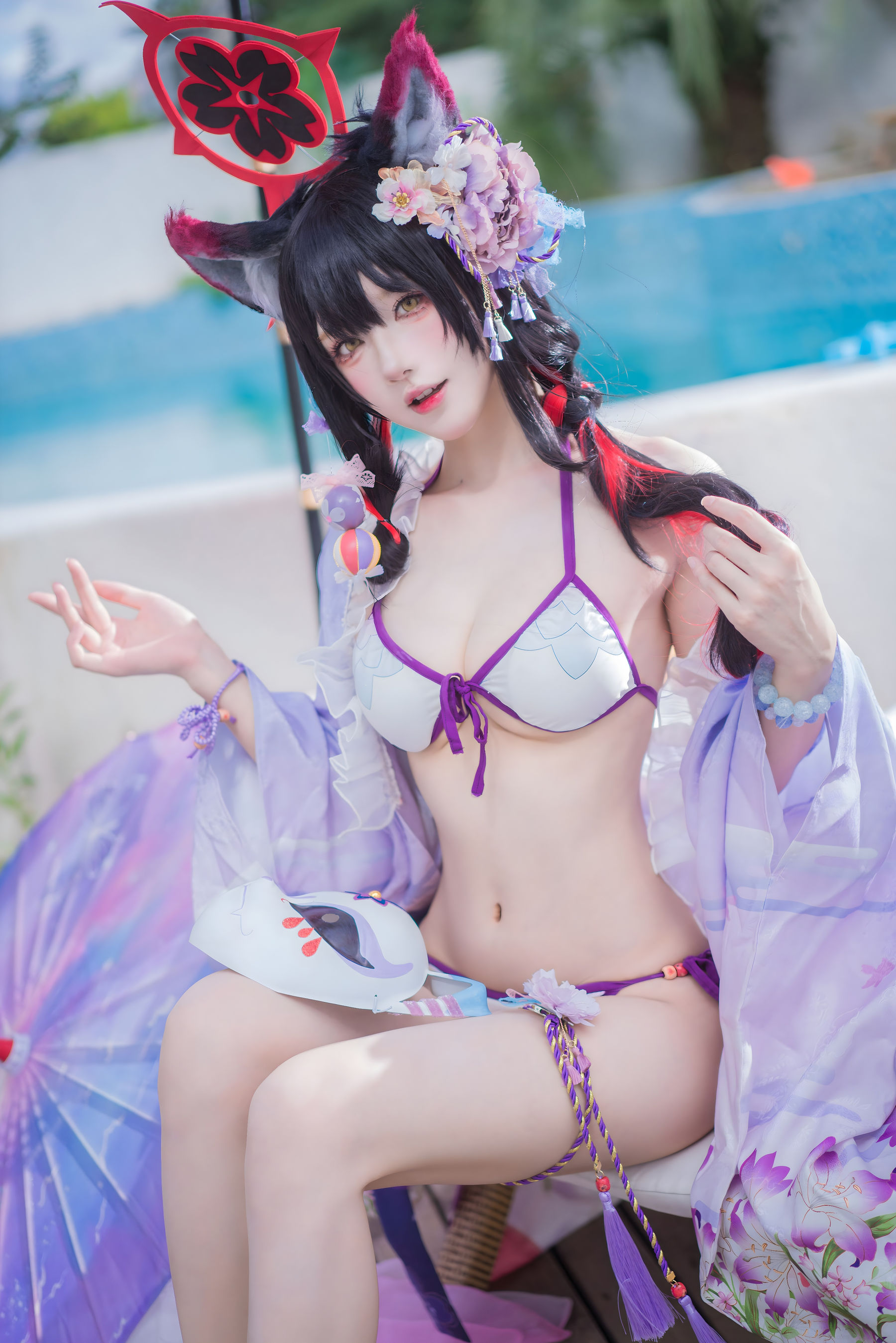 [COSPLAY]阿包也是兔娘 – 蔚蓝档案 狐坂若藻 水着