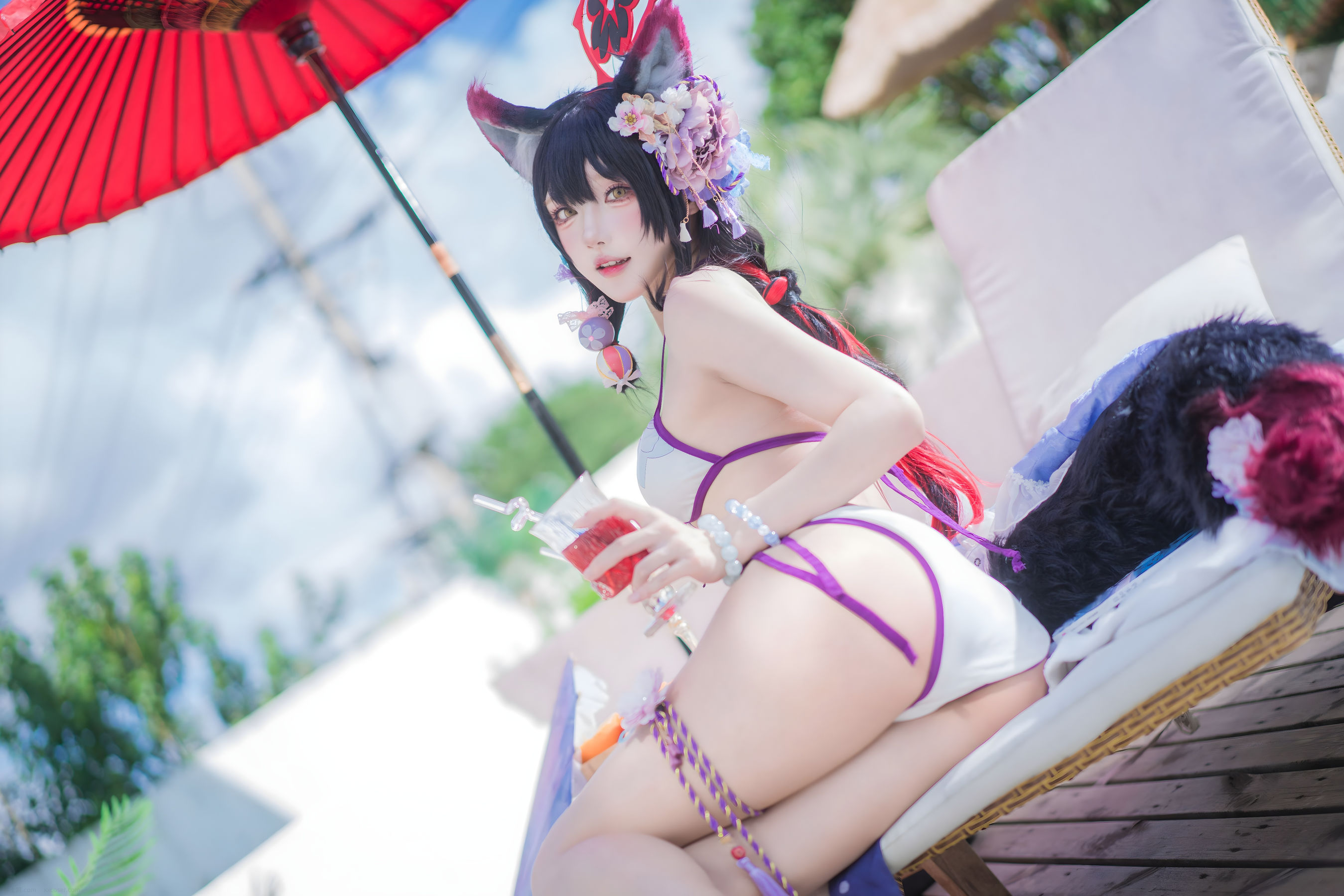 [COSPLAY]阿包也是兔娘 – 蔚蓝档案 狐坂若藻 水着
