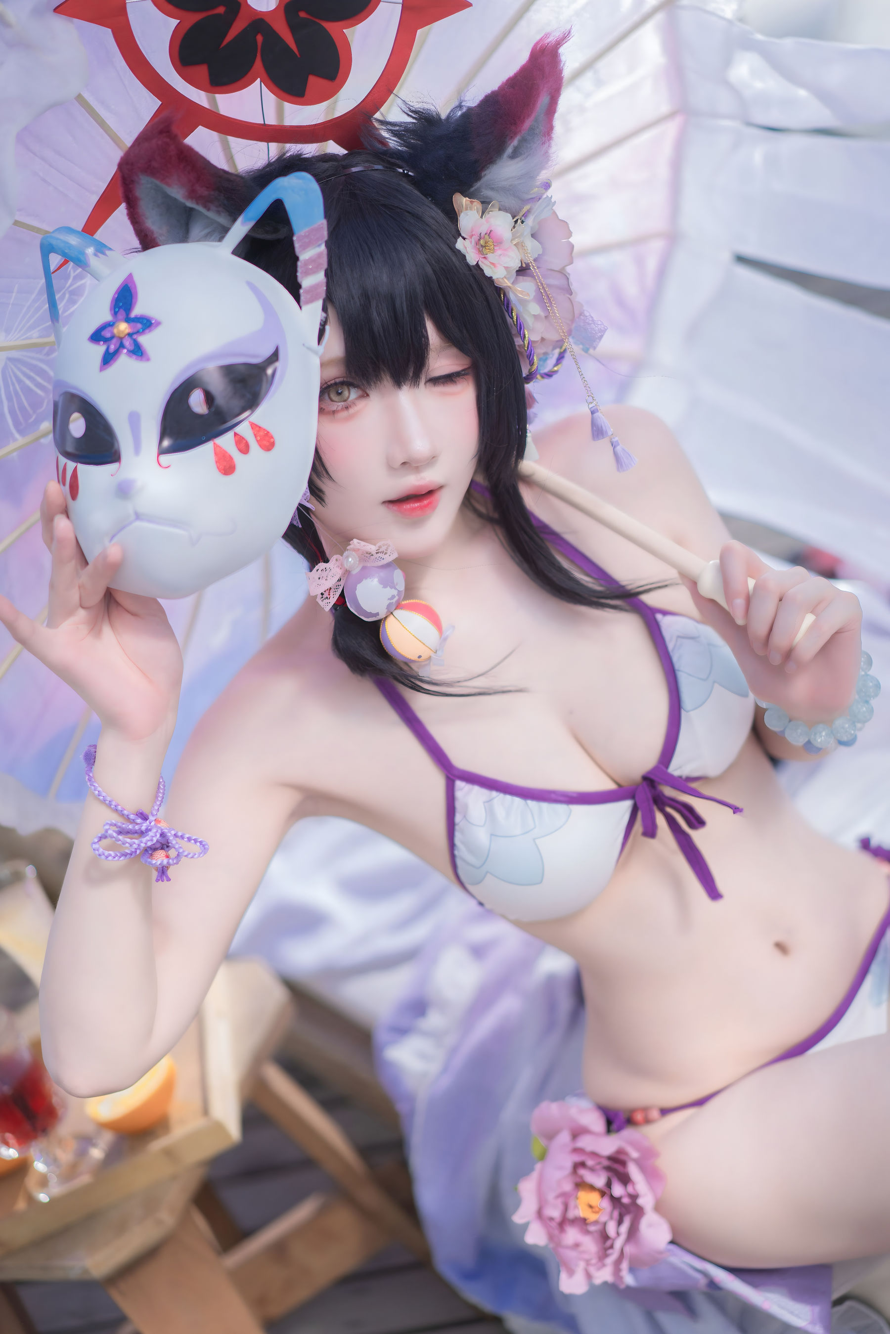 [COSPLAY]阿包也是兔娘 – 蔚蓝档案 狐坂若藻 水着