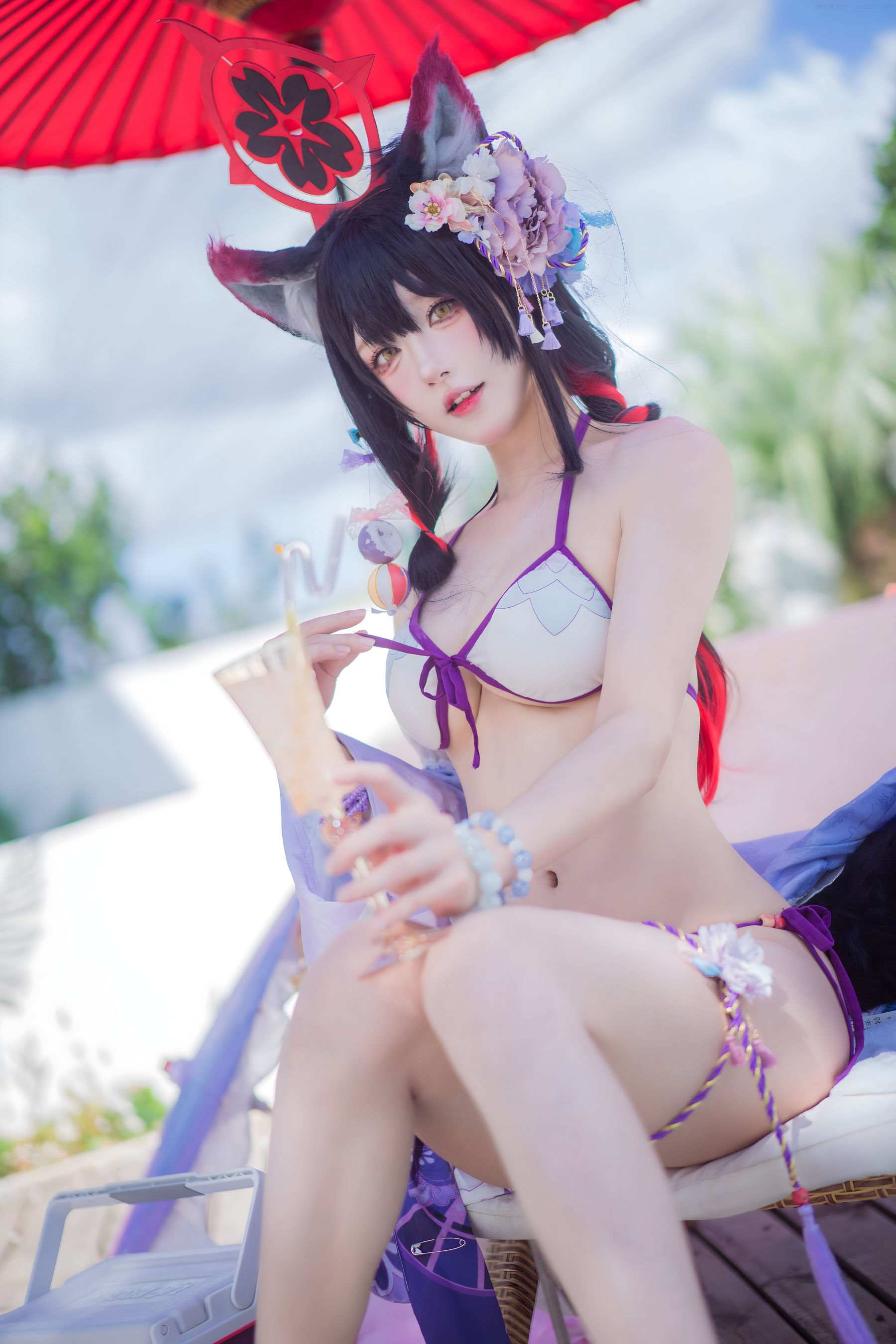 [COSPLAY]阿包也是兔娘 – 蔚蓝档案 狐坂若藻 水着