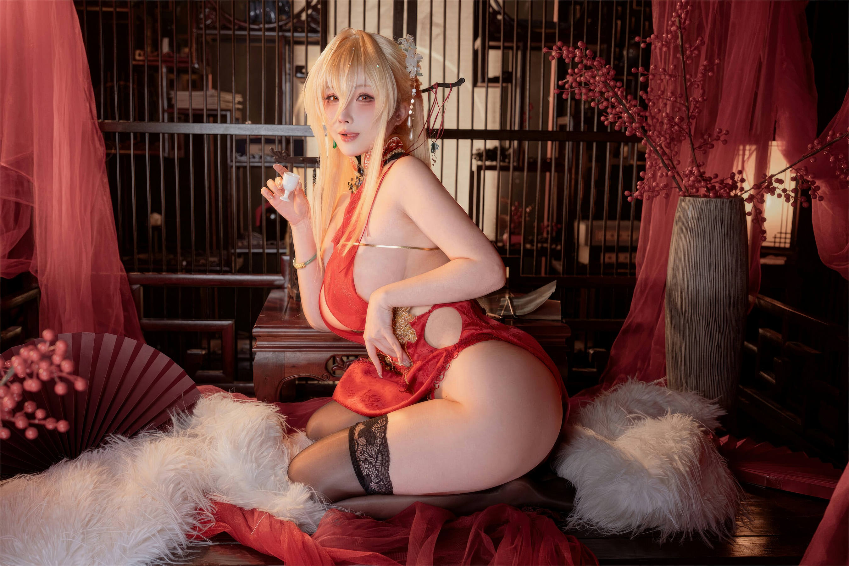 [COSPLAY]rioko凉凉子 – 碧蓝航线 怨仇 旗袍 杯盏盈芳华